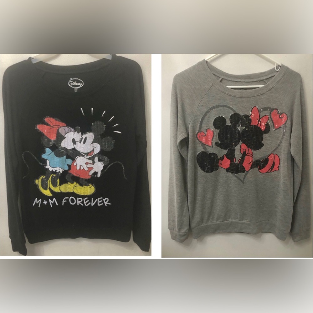 Disney Mickey Mouse Minnie sequins heart Gray Black Pullover juniors size 3/5